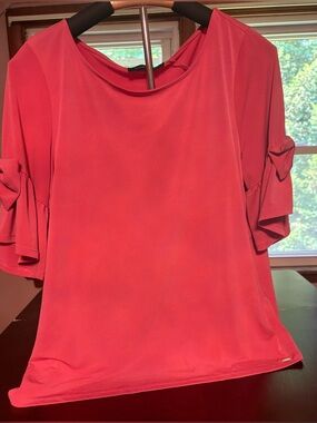 Chic Ivanka Trump Pink/Coral Flounce Sleeve Top – Chic & Elegant
